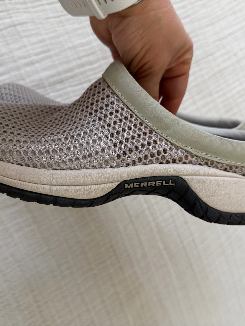 Merrell Women's Slip-On Mesh Clog in Light Taupe and Cream